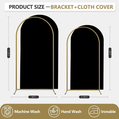 Arch Backdrop Stand and Cover Set, 3 Metal Balloon Arch Backdrop 7.2ft 6ft, Gold Arched Stand Frame for Wedding, Parties,Birthday, Backdrop Decorations (Black,7.2ft+6ft)