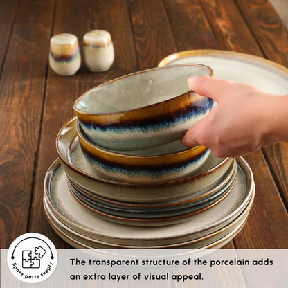 Karaca Earthy 52 Piece Stoneware Plates and Bowls Set, Reactive Glaze Dinner Set, Complete Kitchen Tableware Collection, Ideal Dinnerware for 12 People Dining Experience, Dishwasher Safe