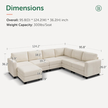 HONBAY Corduroy Sectional Sofa with Storage, U Shape Modular Sectional Sofa with Chaise, Modular Couches for Living Room, Beige