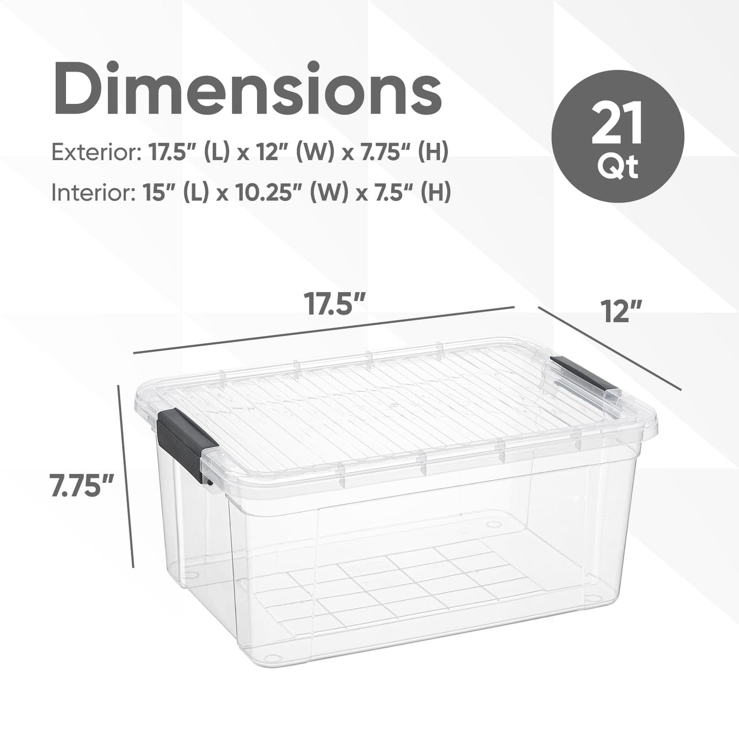 Superio Clear Storage Box with Lid, 21 Quart Plastic Container Bins for Organizing, Stackable