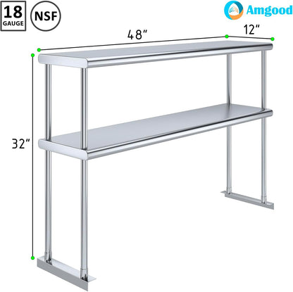 AmGood Double OverShelf Stainless Steel NSF - Many (48" Long x 12" Deep)