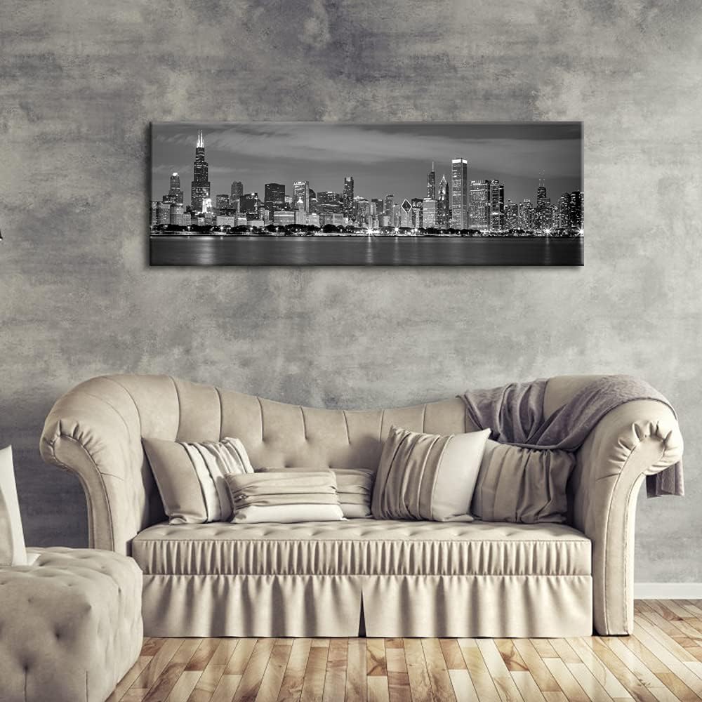 Wieco Art Chicago City Center Skyline in Black and White Canvas Prints Modern Canvas Art Cityscape Wall Decorations for Living Room Pictures for Bedroom Decorations