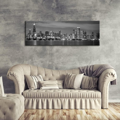 Wieco Art Chicago City Center Skyline in Black and White Canvas Prints Modern Canvas Art Cityscape Wall Decorations for Living Room Pictures for Bedroom Decorations
