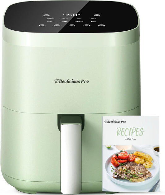 Air Fryer, Beelicious 8-in-1 Smart Compact 4QT Air Fryers, Shake Reminder,450°F Digital Airfryer with Flavor-Lock Tech,Tempered Glass Display, Dishwasher-Safe & Nonstick, Fit for 1-3 People, Avo Green