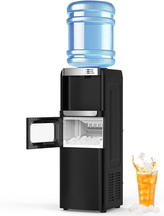 Water Dispenser with Ice Maker Function, Top Loading Hot and Cold Water Cooler for 5 Gallon Bottle