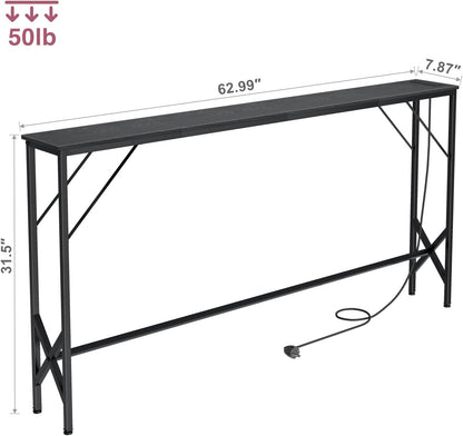 63'' Console Table, Skinny Entryway Table with Fast-Charging Station, Narrow Long Sofa Table, Behind Slim Couch Table for Entrance, Hallway, Living Room Decor ST-BK160-1