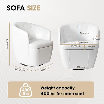 360° Swivel Leather Accent Chair, Modern Barrel Club Chair with Leather Upholstery and Sturdy Base, Comfortable Armchair for Living Room, Bedroom, Reading Nook, White