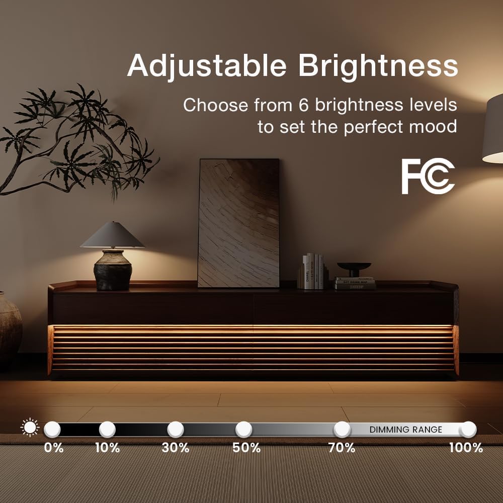 POVISON Fully-Assembled Mid Century Modern TV Stand, 78.74" Wood Media Console with Adjustable LED Light, Entertainment Center with Storage for Living Room