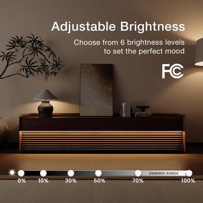 POVISON Fully-Assembled Mid Century Modern TV Stand, 78.74" Wood Media Console with Adjustable LED Light, Entertainment Center with Storage for Living Room