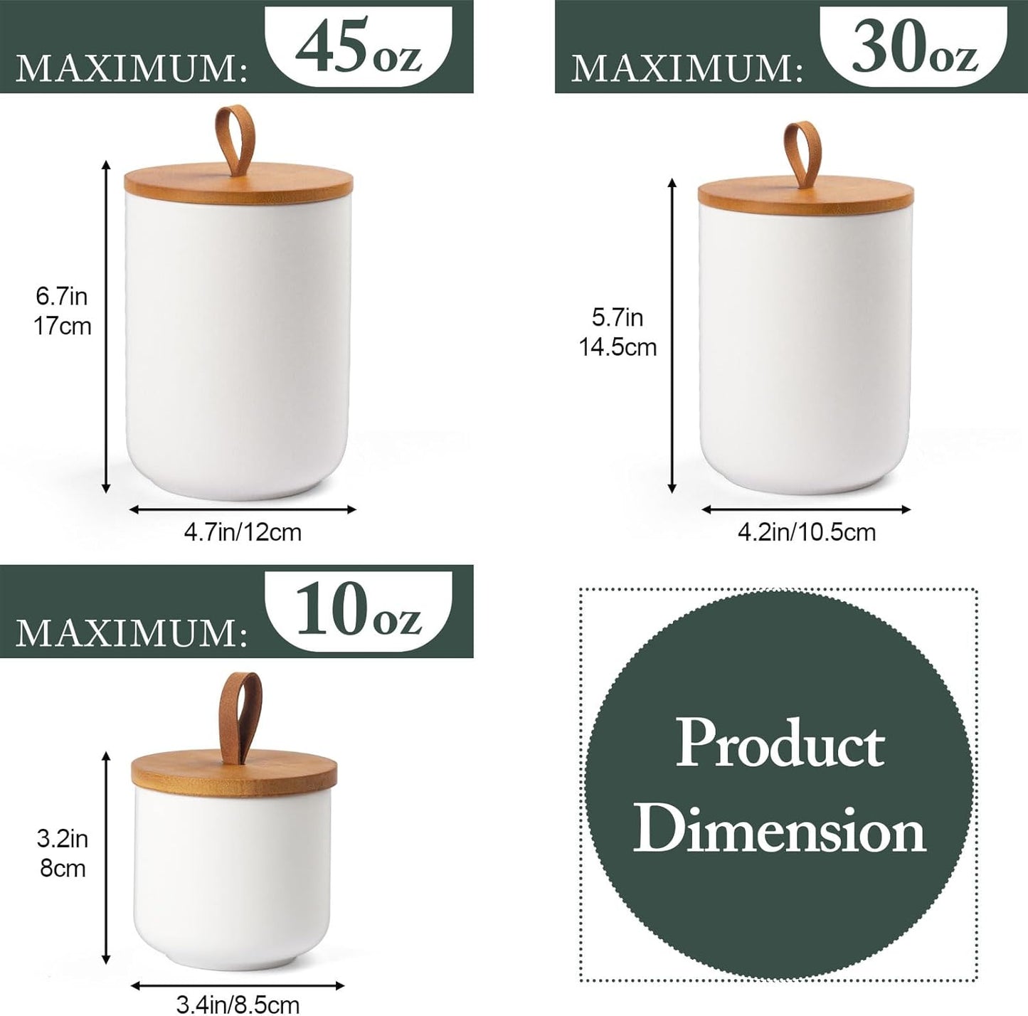 Ceramic Canisters Sets for Kitchen, Airtight Canister with Bamboo Lid, Ceramic Coffee Canister Kitchen Canisters for Countertop, Flour and Sugar Containers for Food Storage Jars, White, Set of 3