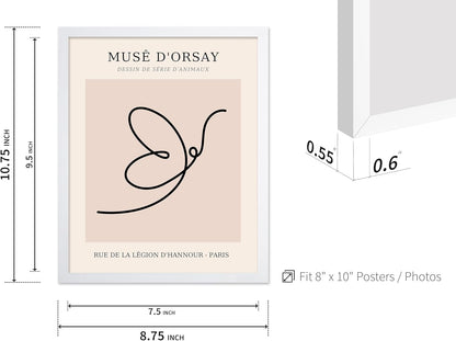 Poster Master Vintage Poster - Retro One Line Butterfly Drawing Print - Butterfly Line Art - Minimal Gift for Him, Her, Animal Lover - Abstract Decor for Home, Office, 8x10 White Framed