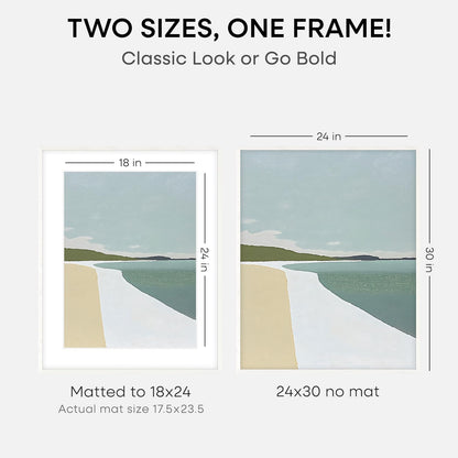 Homeforia 24x30 Poster Frame White, High End Oak 24 x 30 White Wood Picture Frames with Mat 18 x 24 for Photo, 24x30 Wooden Frame Matted to 18x24, 30x24 Large Frame, Tempered Glass, Wall Kit, Set of 1