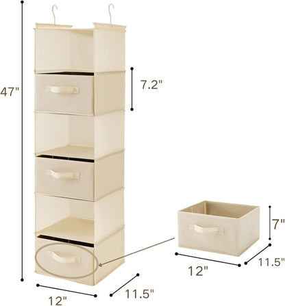 MAX Houser 6 Tier Shelf Hanging Closet Organizer, Closet Hanging Shelf with 2 Sturdy Hooks for Storage, Foldable (Beige-D3)