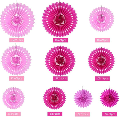 BEISHIDA Hot Pink Combination Hanging Honeycomb Round Paper Fans Decoration Bachelorette Theme Tissue Paper Fan Garland for Bridal Shower Women Girls Birthday Wedding Party Supplies（10packs）