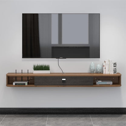 Pmnianhua Floating TV Shelf, 55'' Wall Mounted TV Stand Floating TV Console Media Entertainment Under TV Shelf for Bedroom Livingroom (Walnut)