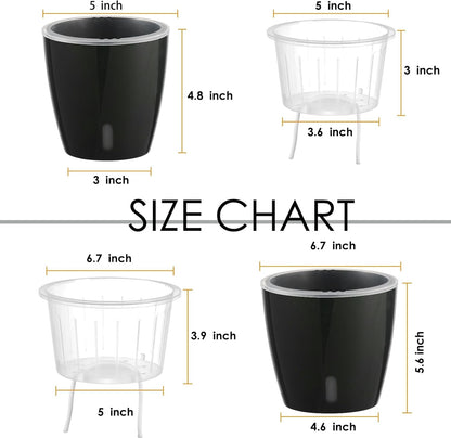 Self-Watering Pots for Indoor Plants, 6-Pack 6.7'' Self Watering Planter with Drainage Holes, Small African Violet Pots with Water Indicator, Clear Wick Pot, Black