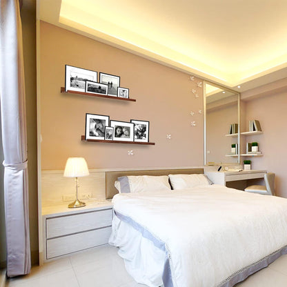 AZSKY 48 Inch Floating Wall Ledge Bookshelf Light Walnut Kids Book Toys Trophy and Family Picture Photo Frames Display Shelves Wall Mounted a Set of 2