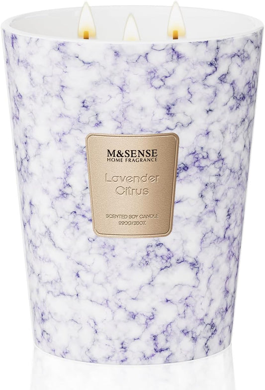M&SENSE LavenderCitrus Scented Candles for Home, 3-Wick Highly Scented Jar Candles, Extra Large Candle 35 Oz 150 Hours Long Lasting Burning, Relaxing Aromatherapy Candle for Stress Relief, Meditation