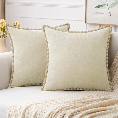 MIULEE Pack of 2 Christmas Pillow Covers 20x20 Inch Cream White Farmhouse Decorative Throw Pillow Covers with Stitched Edge Soft Chenille Solid Dyed Couch Pillow Covers for Sofa Bed Living Room
