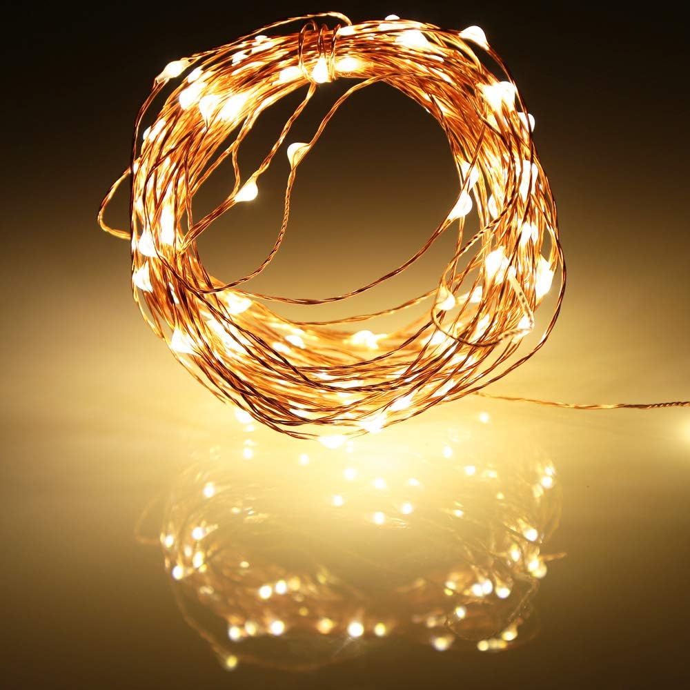 Led Fairy Lights Battery Operated, 2 Packs Mini Battery Powered Copper Wire Starry Fairy Lights for Bedroom, Christmas, Parties, Wedding, Centerpiece, Decoration (5m/16ft Warm White)