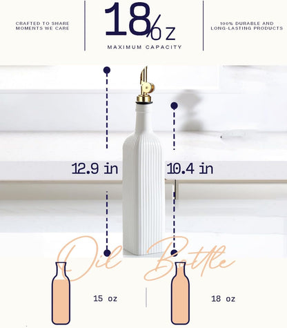 getstar 18 oz Olive Oil Dispenser Bottle for Kitchen, Ceramic Oil Bottle with Automatic Stainless Steel Pourer (Golden Pourer)