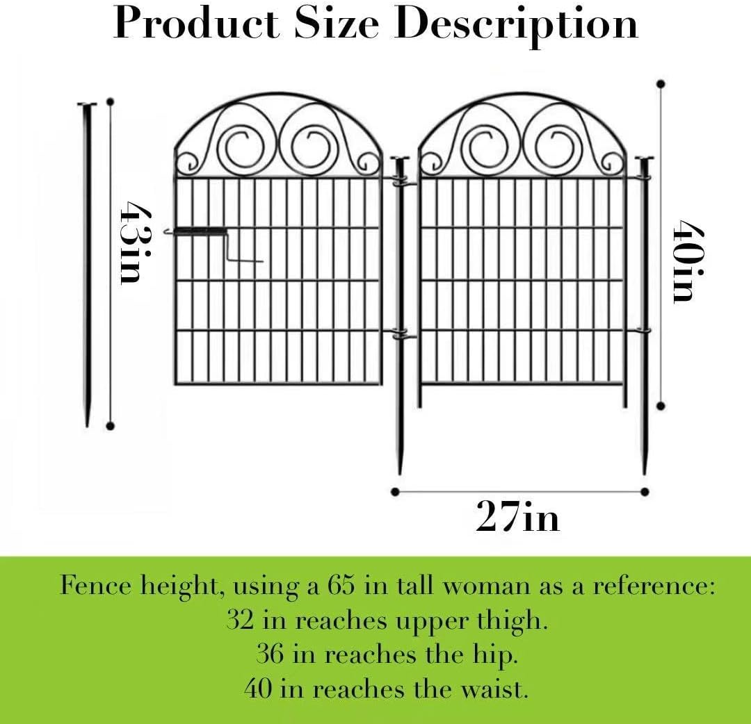 Tall Garden Fence Animal Barrier with Gate, 40 in(H) 8 Panels Garden Fences and Borders for Dogs, Dog Fence Outdoor for Yard, Total Length 17.5 Ft Metal Temporary Fencing│Patented