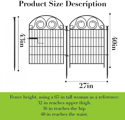 Tall Garden Fence with Gate, 40 Inch(H) 4 Panels Dog Fence Outdoor for Yard, Total Length 8.8 Ft Metal Decorative Fences│Patented