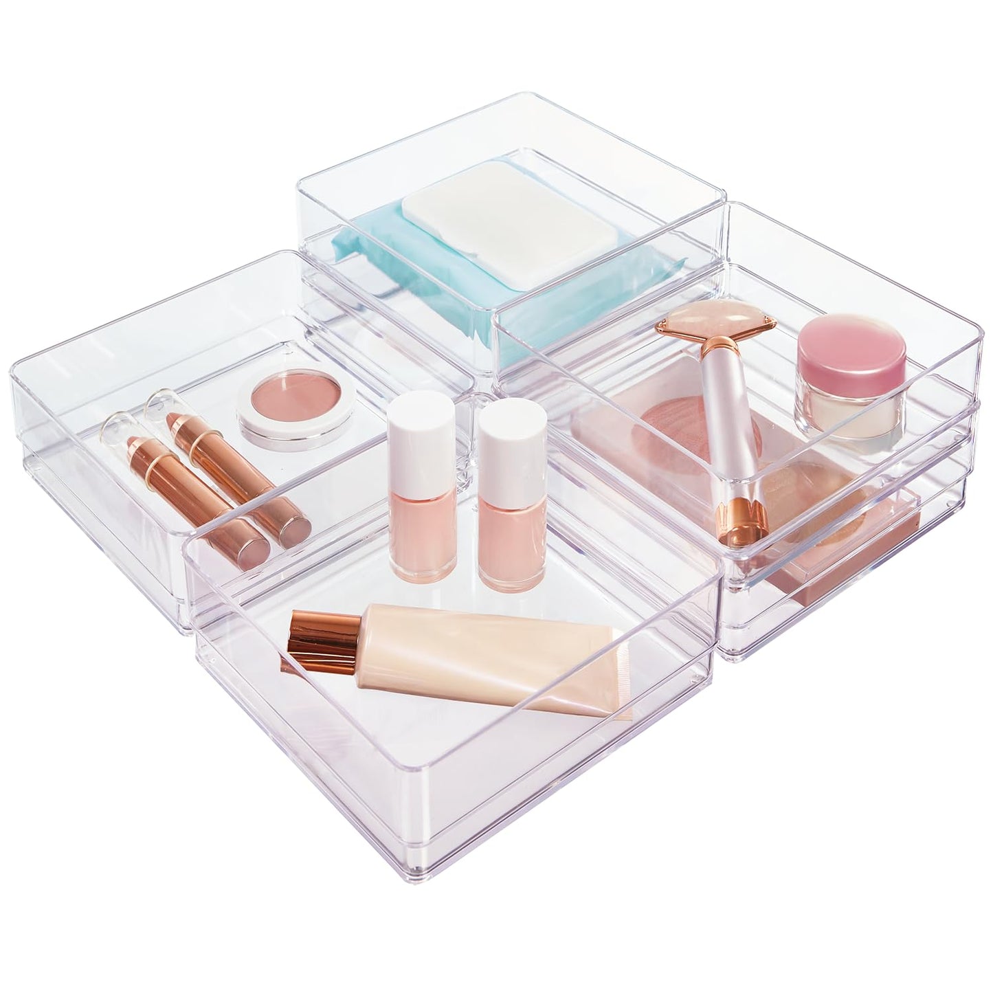 STORi SimpleSort 6-Piece Stackable Clear Drawer Organizer Set | 6" x 6" x 2" Square Trays | Small