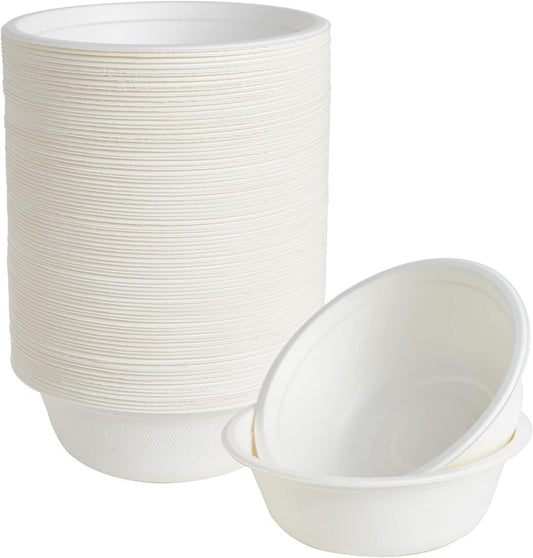 ECOLipak 150 Pack 12 oz Paper Bowls Disposable, Heavy-Duty Biodegradable Compostable Bowls Made of Natural Sugarcane Bagasse, Suitable for Salad, Dessert, Milk, Cereals