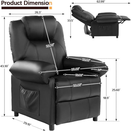 KCREAM Massage Recliner Chairs with Heat,PU Leather Overstuffed Recliner Chairs Living Room Chairs for Adults with Side Pockets,Padded Backrest and Thick Seat Cushion,Home Theater,Black