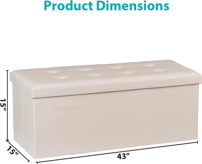 SUPER DEAL Folding Ottoman Bench with Storage, 43 Inch Padded Seat Footrest Shoes Bench for Bedroom Living Room Entryway, 660 lbs Capacity 43"x 15"x 15", Faux Leather, Beige