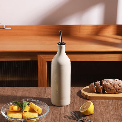Sweejar Large Ceramic Olive Oil Dispenser Bottle, Opaque Oil Cruet Protects Oil to Reduce Oxidation, Storage Oil, Vinegar, Soy Sauce & Other Liquids, Pack of 1, 24 Fl Oz (Beige)