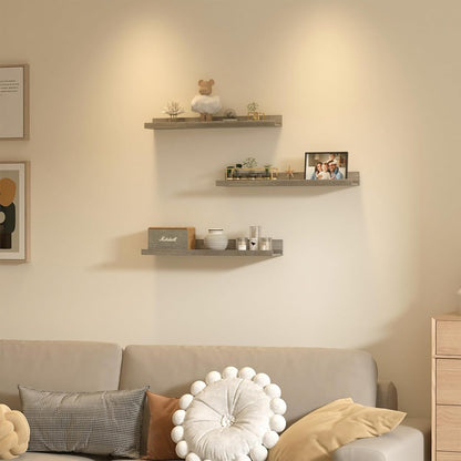 Giftgarden 24 Inch Grey Floating Shelves for Wall Mount, Gray Wood Wall Shelf Ledge for Bathroom Bedroom Living Room Kitchen Storage, Set of 3 Different Sizes