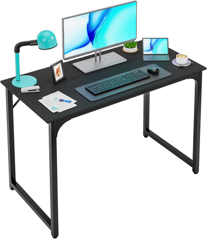 PayLessHere | 39 Inch Computer Desk | Black | Office Desk with Metal Frame, Adjustable Feet | Water-Resistant, Scratchproof Surface | Sturdy Writing Table for Home Office or Study | Pack of 1