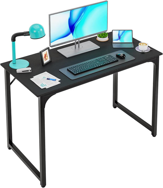 PayLessHere | 39 Inch Computer Desk | Black | Office Desk with Metal Frame, Adjustable Feet | Water-Resistant, Scratchproof Surface | Sturdy Writing Table for Home Office or Study | Pack of 1