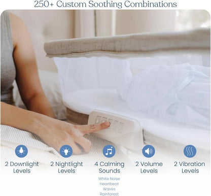 HALO BassiNest Luxe Swivel Sleeper - Over-Bed Baby Bassinet with 360° Rotation, Vibrations, White Noise, and Safe Close-Sleeping Design, Dove Grey Tweed