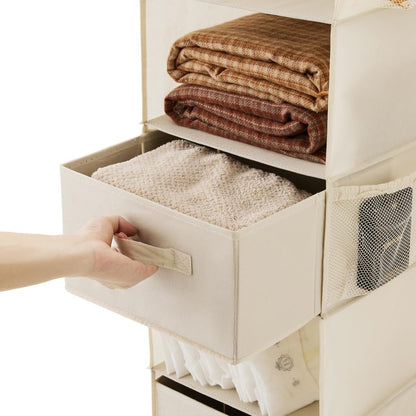 Hanging Shelf Closet Storage Organizer Removable Drawers ，Hanging Storage Organizer Hanging Sweater 2 Sock Underwear Drawers for Closet, Bedroom, Beige