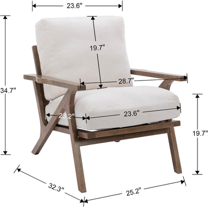 HNY Mid Century Modern Accent Chairs Set of 2, Farmhouse Linen Upholstered Armchair for Living Room, Bedroom, 23'' Seat Wide Retro Leisure Reading Chair Slipper Chair with Wood Frame, White