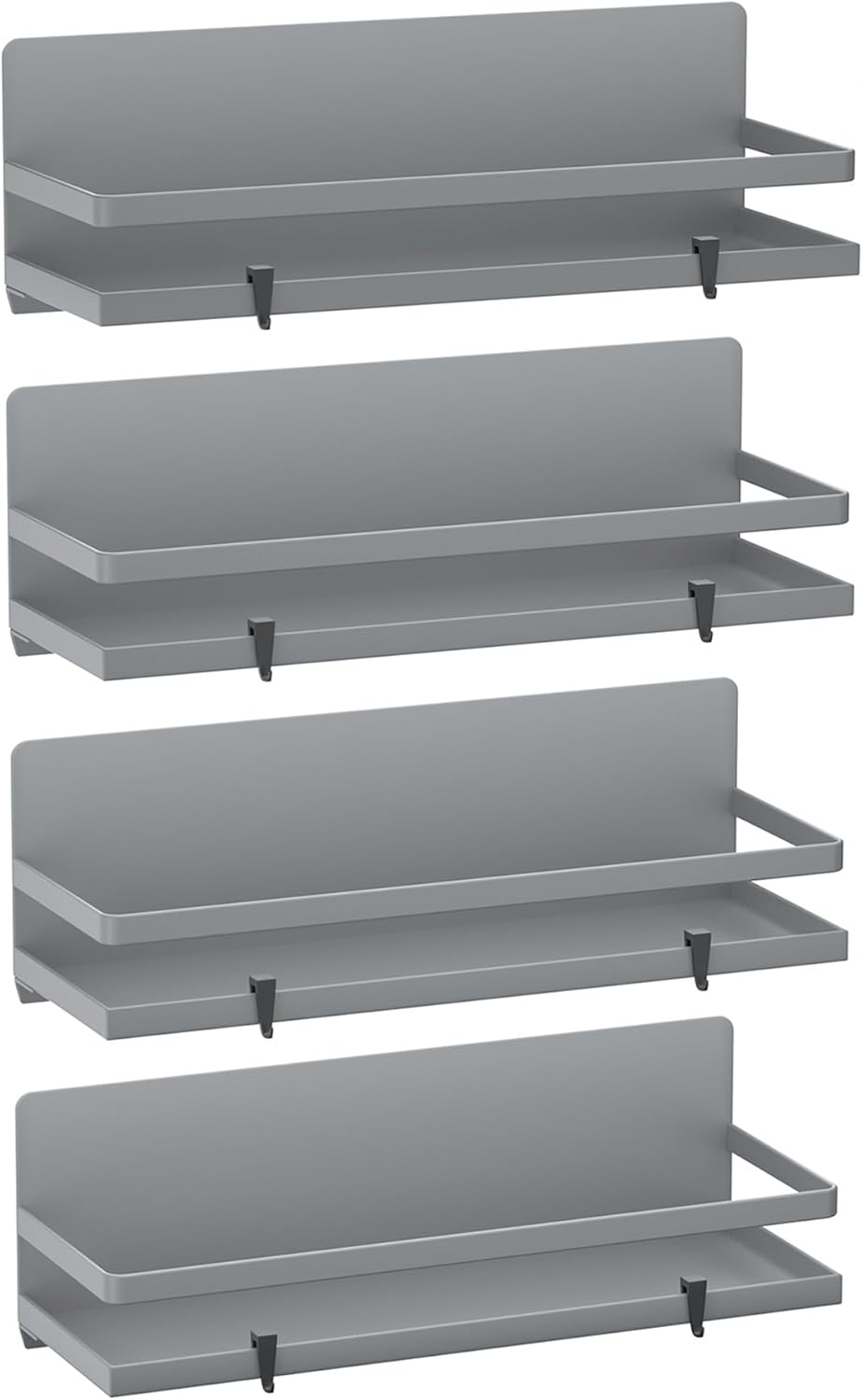 Magnetic Spice Rack for Refrigerator Moveable Magnetic Shelf Organizer Kitchen Seasoning Jars Storage Rack Fridge Magnet Organizer,Grey,4 Packs