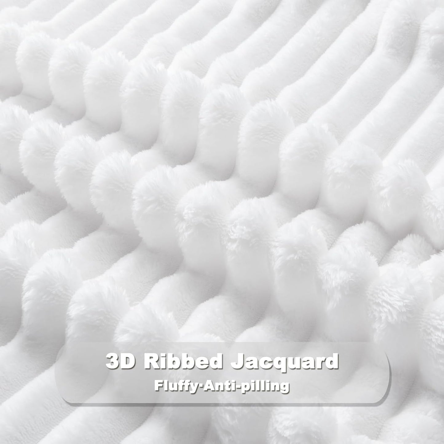 NEWCOSPLAY Super Soft Queen Blanket White Premium Silky Flannel Fleece 3D Ribbed Jacquard Lightweight Bed Blanket All Season Use (White Ribbed, Queen(90"x90"))