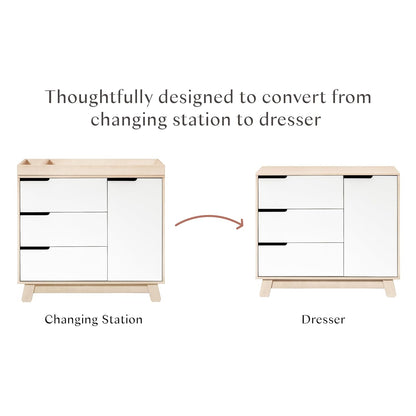 Babyletto Hudson 3-Drawer Changer Dresser with Removable Changing Tray in Washed Natural and White, Greenguard Gold Certified