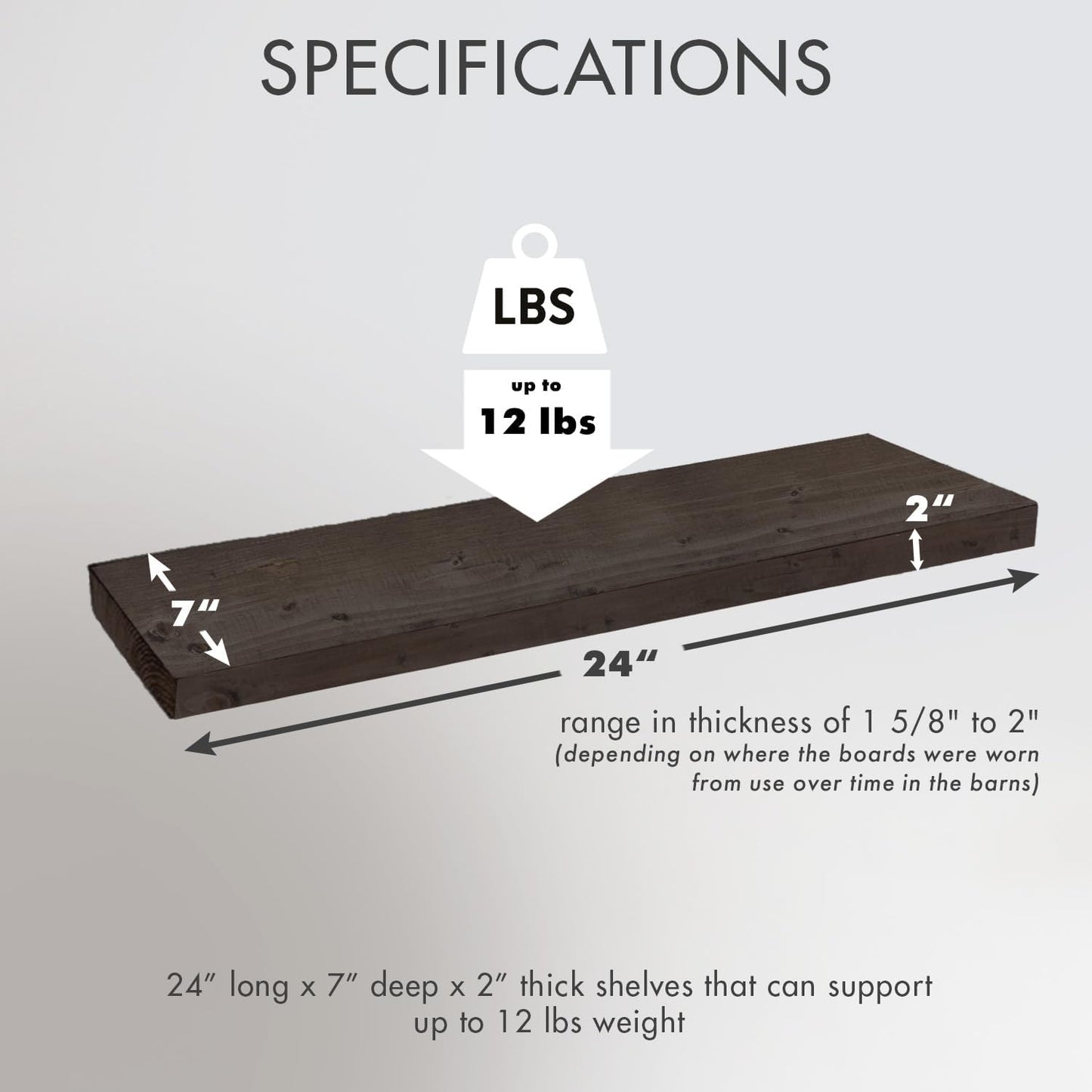 Urban Legacy Reclaimed Barnwood Planks | Floating Shelves for Wall w/Flush Mount Shelf Bracket Set Included | Set of 2 (Coffee Bean, 24"x7"x 2")