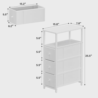 TUTOTAK Narrow Night Stand, Slim End Table, Tall Side Table with 3 Fabric Drawer, Small Bedside Table with Storage, Set of 2, for Living Room, Bedroom, White TB01BW072