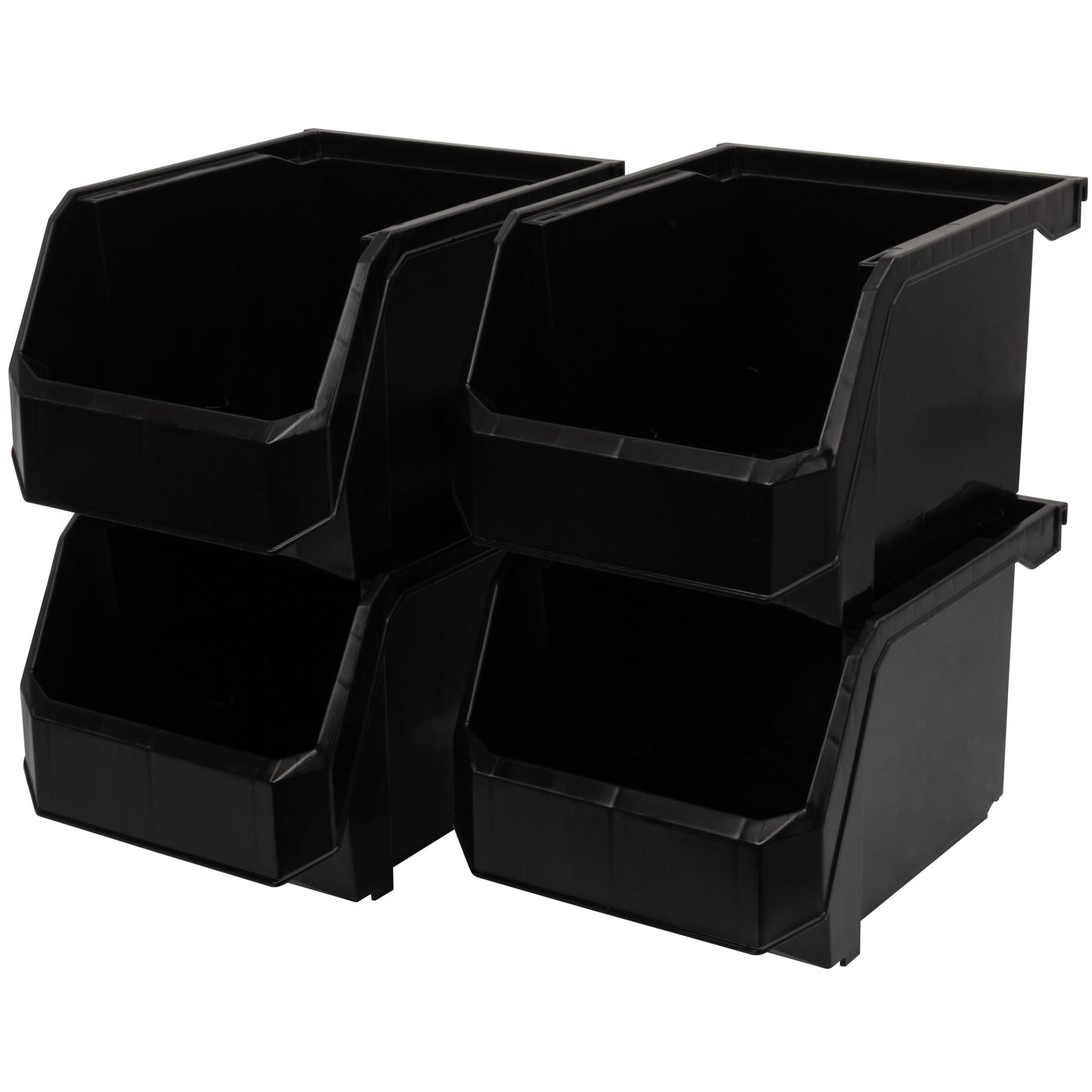 ReadySpace Medium-Tall Stackable Plastic Storage Bins, 4-Pack, Black