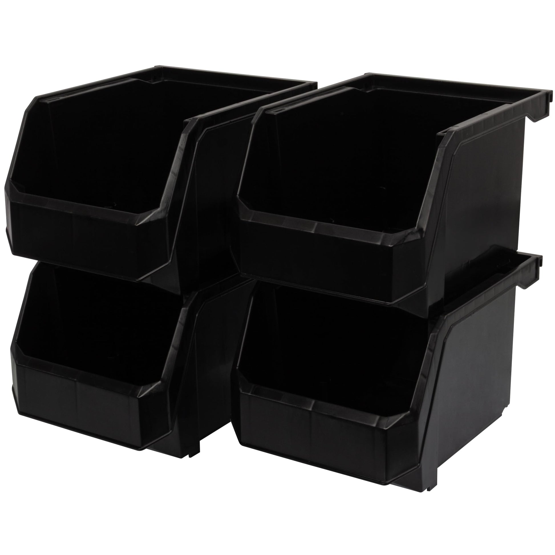 ReadySpace Medium-Tall Stackable Plastic Storage Bins, 4-Pack, Black
