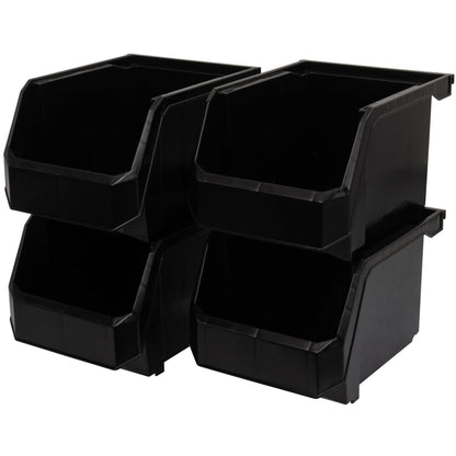 ReadySpace Medium-Tall Stackable Plastic Storage Bins, 4-Pack, Black