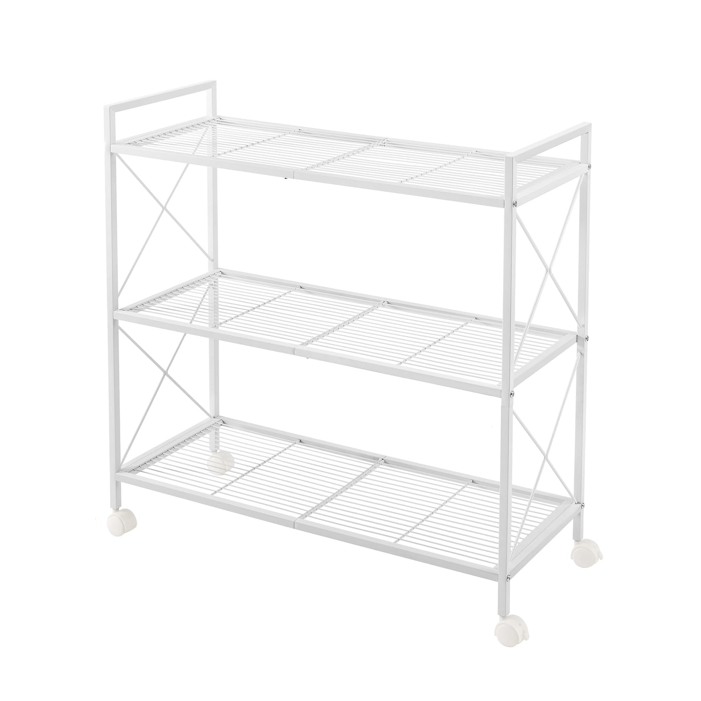 SONGMICS 3-Tier Metal Storage Rack with Wheels, Mesh Shelving Unit with X Side Frames, 31.5-Inch