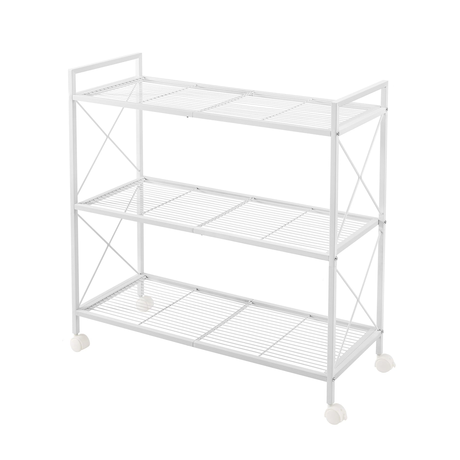 SONGMICS 3-Tier Metal Storage Rack with Wheels, Mesh Shelving Unit with X Side Frames, 31.5-Inch