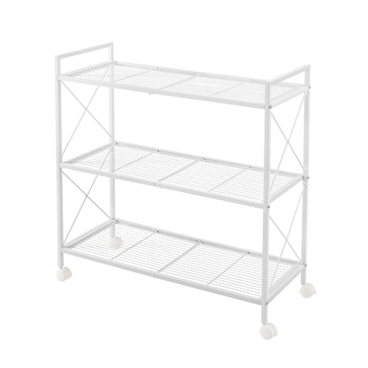 SONGMICS 3-Tier Metal Storage Rack with Wheels, Mesh Shelving Unit with X Side Frames, 31.5-Inch