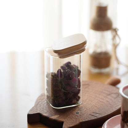 Glass Food Storage Jars Square 10oz, 12 Pack Glass Jars With Bamboo Lids, Kitchen Storage Containers For Spice, Candy, Cookie, Storage For Pantry Organizers